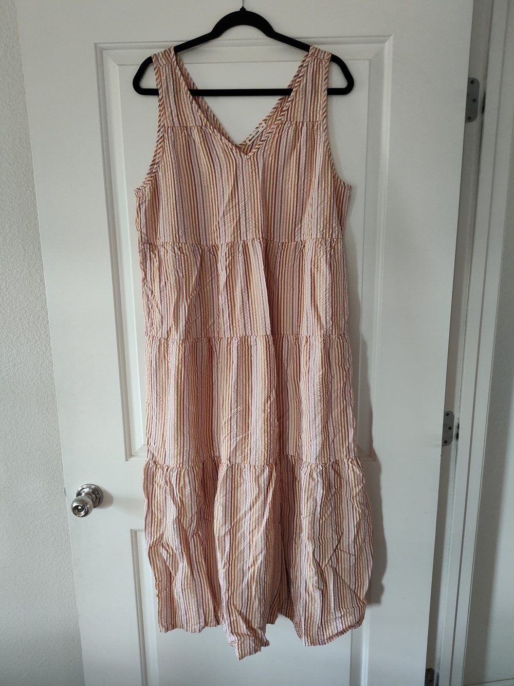 Marine Layer Striped Tiered Maxi Dress - Peach & White